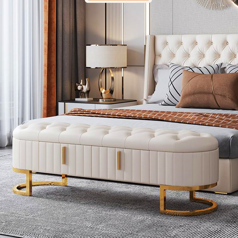 Contemporary Cushioned Seating Bench Oval Entryway and Bedroom Bench with Drawers 63"L x 18"W x 17"H White Clearhalo 'Benches' 'Chairs & Seating' 'furn' 'furn_benches' 'Furniture' 'Living Room Furniture' 7298653