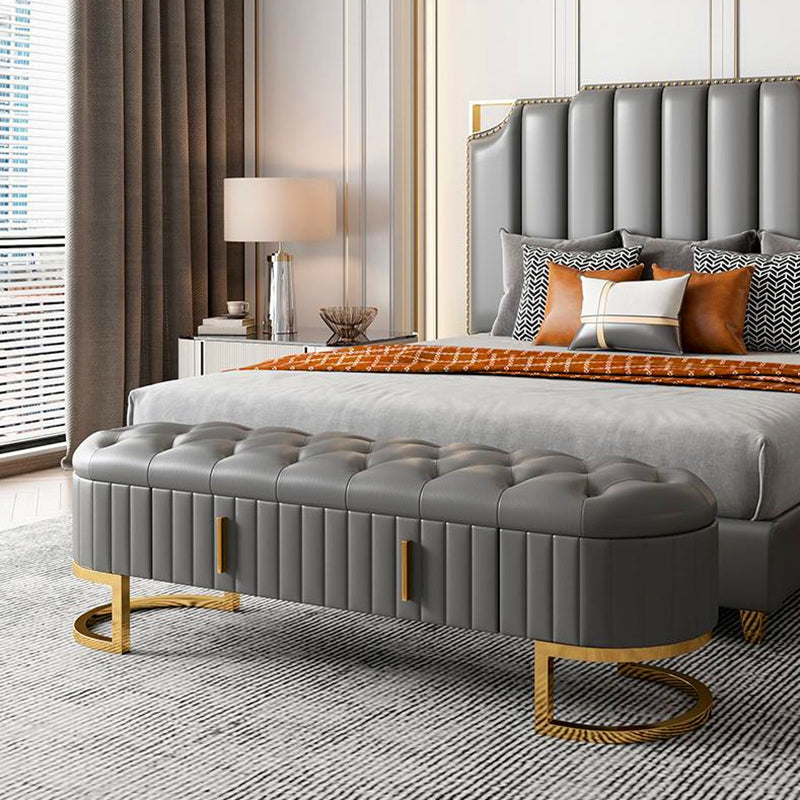 Contemporary Cushioned Seating Bench Oval Entryway and Bedroom Bench with Drawers 63"L x 18"W x 17"H Gray Clearhalo 'Benches' 'Chairs & Seating' 'furn' 'furn_benches' 'Furniture' 'Living Room Furniture' 7298655