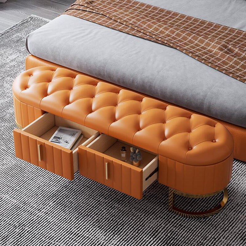 Contemporary Cushioned Seating Bench Oval Entryway and Bedroom Bench with Drawers 70.9"L x 17.7"W x 16.5"H Orange Clearhalo 'Benches' 'Chairs & Seating' 'furn' 'furn_benches' 'Furniture' 'Living Room Furniture' 7298656