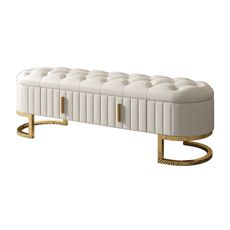 Contemporary Cushioned Seating Bench Oval Entryway and Bedroom Bench with Drawers White Clearhalo 'Benches' 'Chairs & Seating' 'furn' 'furn_benches' 'Furniture' 'Living Room Furniture' 7298658