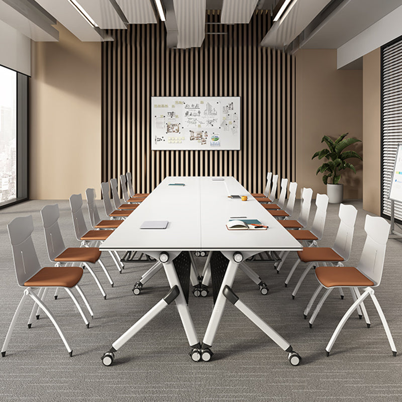 Modern Rectangular Shape Office Desk Wooden Task Desk with Wheels in White Clearhalo 'furn' 'furn_office_desk' 'Furniture' 'Office Desks' 'Office Furniture' 'office_desk' 7300996