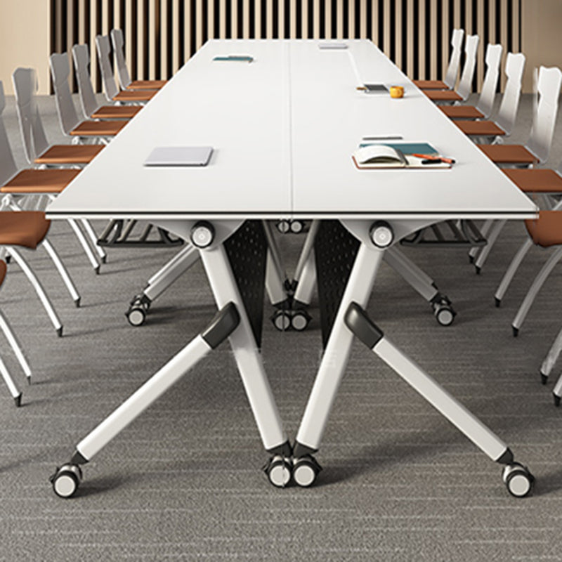 Modern Rectangular Shape Office Desk Wooden Task Desk with Wheels in White Clearhalo 'furn' 'furn_office_desk' 'Furniture' 'Office Desks' 'Office Furniture' 'office_desk' 7300997