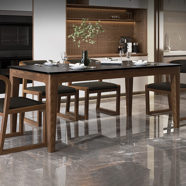 Modern Rectangle Dining Table Black Stone Top Dinette Table with Wooden Legs Clearhalo 'Dining Tables & Seating' 'Dining Tables' 'dining_table' 'furn' 'furn_dining_table' 'Furniture' 'Kitchen & Dining Furniture' 7301384