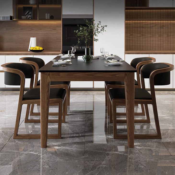Modern Rectangle Dining Table Black Stone Top Dinette Table with Wooden Legs Clearhalo 'Dining Tables & Seating' 'Dining Tables' 'dining_table' 'furn' 'furn_dining_table' 'Furniture' 'Kitchen & Dining Furniture' 7301385