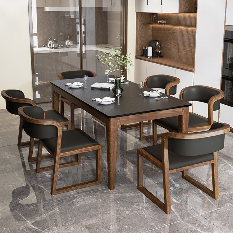 Modern Rectangle Dining Table Black Stone Top Dinette Table with Wooden Legs Clearhalo 'Dining Tables & Seating' 'Dining Tables' 'dining_table' 'furn' 'furn_dining_table' 'Furniture' 'Kitchen & Dining Furniture' 7301386