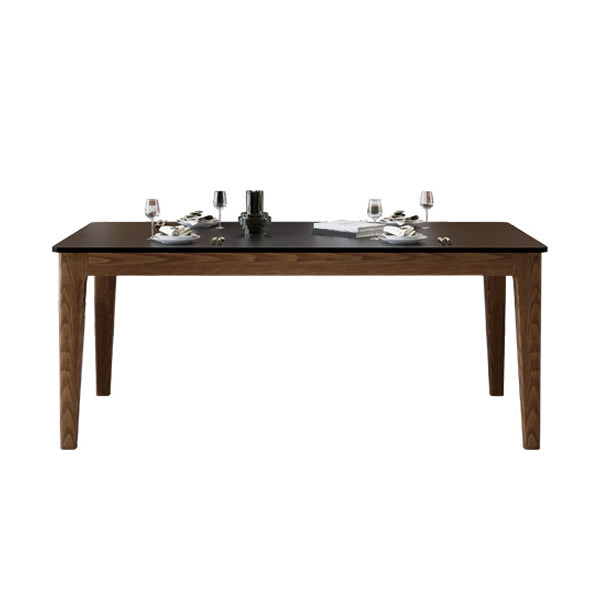 Modern Rectangle Dining Table Black Stone Top Dinette Table with Wooden Legs Without Chairs Clearhalo 'Dining Tables & Seating' 'Dining Tables' 'dining_table' 'furn' 'furn_dining_table' 'Furniture' 'Kitchen & Dining Furniture' 7301387