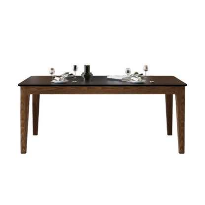 Modern Rectangle Dining Table Black Stone Top Dinette Table with Wooden Legs Without Chairs Clearhalo 'Dining Tables & Seating' 'Dining Tables' 'dining_table' 'furn' 'furn_dining_table' 'Furniture' 'Kitchen & Dining Furniture' 7301387