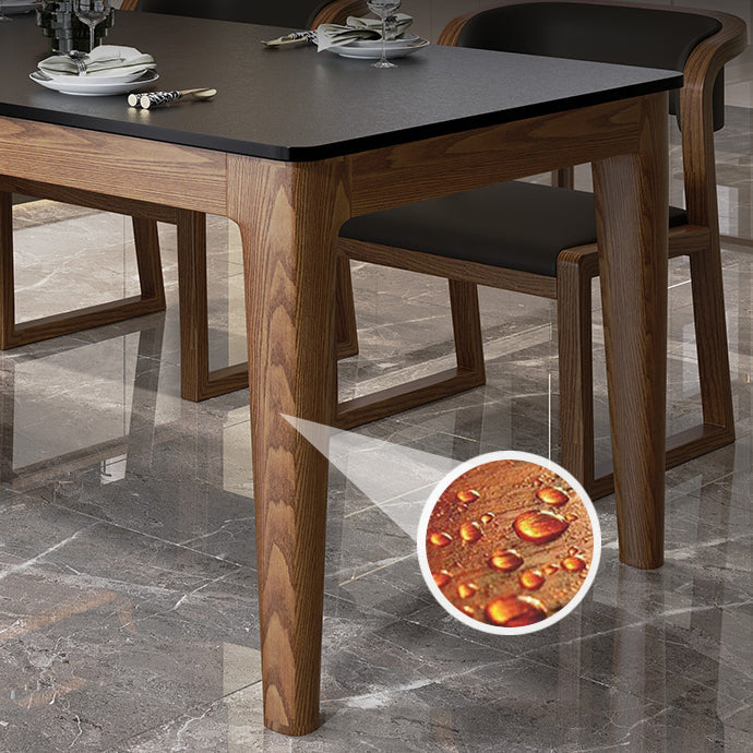 Modern Rectangle Dining Table Black Stone Top Dinette Table with Wooden Legs Clearhalo 'Dining Tables & Seating' 'Dining Tables' 'dining_table' 'furn' 'furn_dining_table' 'Furniture' 'Kitchen & Dining Furniture' 7301389