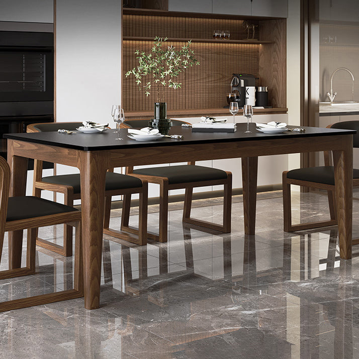 Modern Rectangle Dining Table Black Stone Top Dinette Table with Wooden Legs Clearhalo 'Dining Tables & Seating' 'Dining Tables' 'dining_table' 'furn' 'furn_dining_table' 'Furniture' 'Kitchen & Dining Furniture' 7301390