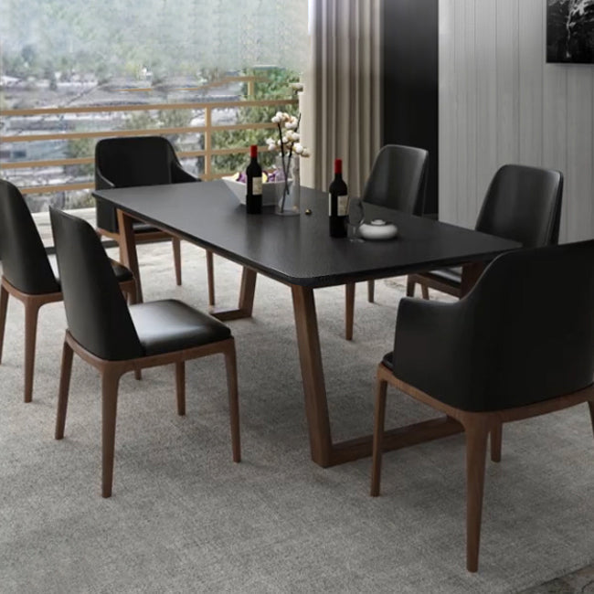 Tavolo da pranzo moderno rettangolare per tavolo da pranzo con piano in pietra nera domestica
