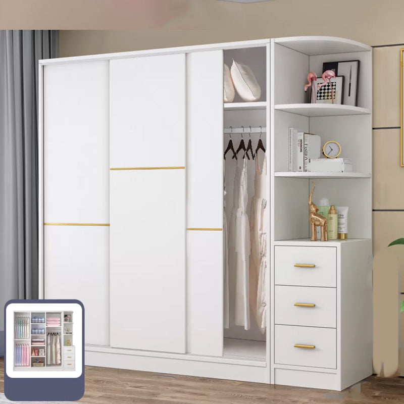Contemporary White Wood Frame Wardrobe Freestanding Wardrobe with Soft Close Doors