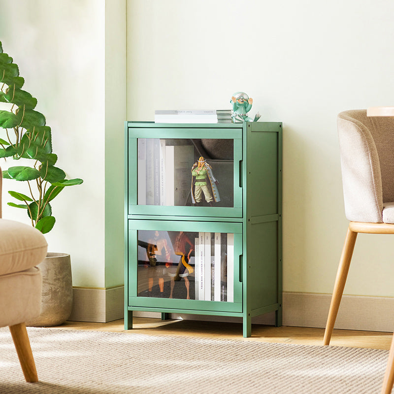 Contemporary Green Wood Accent Cabinet Rectangle Grooves Accent Cabinet 17"L x 13"W x 27"H Transparent Glass Clearhalo 'Cabinets & Chests' 'cabinets_chests' 'furn' 'furn_cabinets_chests' 'Furniture' 'Living Room Furniture' 7301958