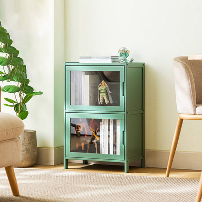 Contemporary Green Wood Accent Cabinet Rectangle Grooves Accent Cabinet 17"L x 13"W x 27"H Transparent Glass Clearhalo 'Cabinets & Chests' 'cabinets_chests' 'furn' 'furn_cabinets_chests' 'Furniture' 'Living Room Furniture' 7301958