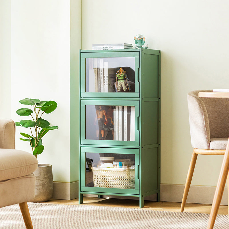 Contemporary Green Wood Accent Cabinet Rectangle Grooves Accent Cabinet 17"L x 13"W x 38"H Transparent Glass Clearhalo 'Cabinets & Chests' 'cabinets_chests' 'furn' 'furn_cabinets_chests' 'Furniture' 'Living Room Furniture' 7301961