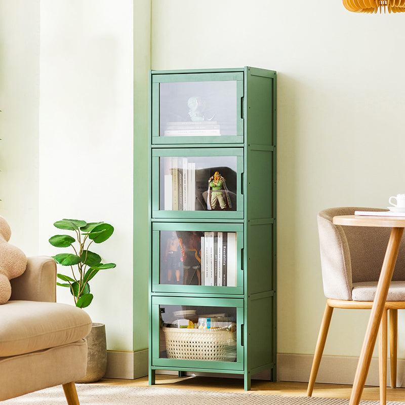 Contemporary Green Wood Accent Cabinet Rectangle Grooves Accent Cabinet 17"L x 13"W x 50"H Transparent Glass Clearhalo 'Cabinets & Chests' 'cabinets_chests' 'furn' 'furn_cabinets_chests' 'Furniture' 'Living Room Furniture' 7301963