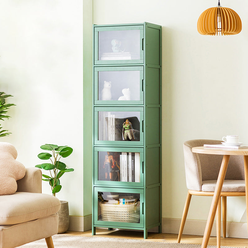 Contemporary Green Wood Accent Cabinet Rectangle Grooves Accent Cabinet 17"L x 13"W x 61"H Transparent Glass Clearhalo 'Cabinets & Chests' 'cabinets_chests' 'furn' 'furn_cabinets_chests' 'Furniture' 'Living Room Furniture' 7301965