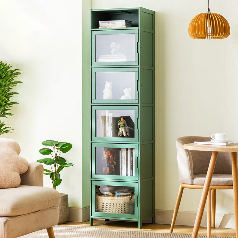 Contemporary Green Wood Accent Cabinet Rectangle Grooves Accent Cabinet 17"L x 13"W x 67"H Transparent Glass Clearhalo 'Cabinets & Chests' 'cabinets_chests' 'furn' 'furn_cabinets_chests' 'Furniture' 'Living Room Furniture' 7301967