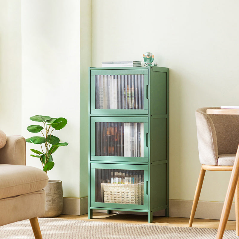 Contemporary Green Wood Accent Cabinet Rectangle Grooves Accent Cabinet 17"L x 13"W x 38"H Vertical Glass Clearhalo 'Cabinets & Chests' 'cabinets_chests' 'furn' 'furn_cabinets_chests' 'Furniture' 'Living Room Furniture' 7301972