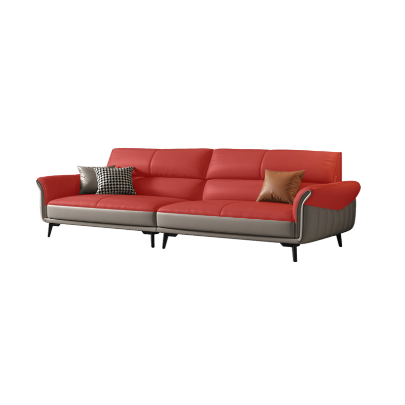 Genuine Leather Flared Arm Sofa Mid-Century Modern Sofa in Gray of 37.4" High