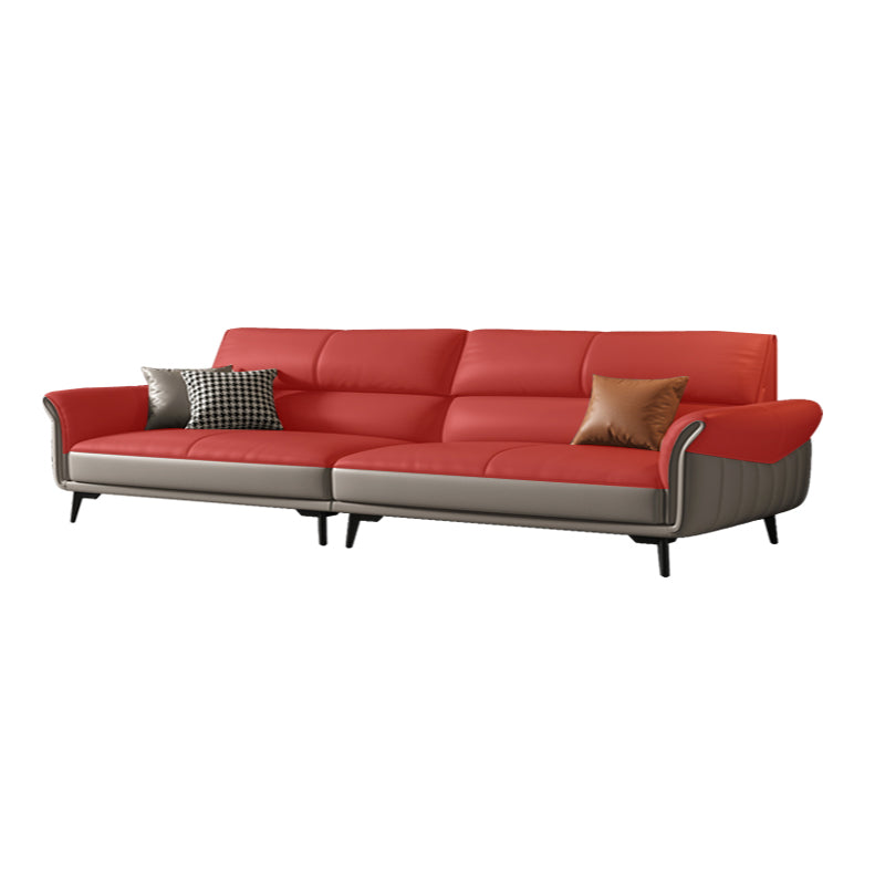 Genuine Leather Flared Arm Sofa Mid-Century Modern Sofa in Gray of 37.4" High