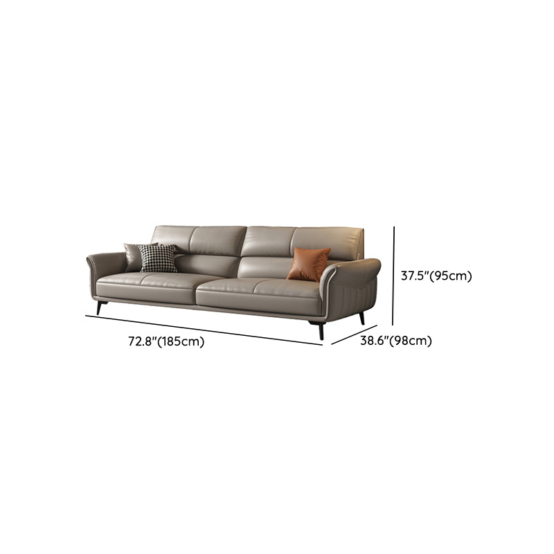 Genuine Leather Flared Arm Sofa Mid-Century Modern Sofa in Gray of 37.4" High