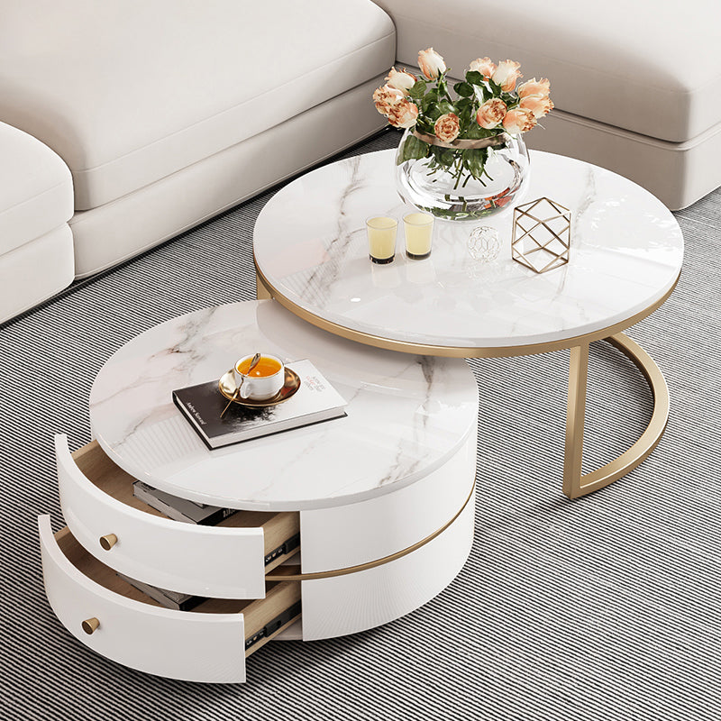 Modern Coffee Table Frame 2 Piece Nesting Tables with Golden Legs Stone Clearhalo 'Coffee & Accent Tables' 'Coffee Tables' 'coffee_tables' 'furn' 'furn_coffee_tables' 'Furniture' 'Living Room Furniture' 7305583