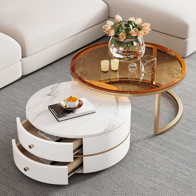 Modern Coffee Table Frame 2 Piece Nesting Tables with Golden Legs Glass Clearhalo 'Coffee & Accent Tables' 'Coffee Tables' 'coffee_tables' 'furn' 'furn_coffee_tables' 'Furniture' 'Living Room Furniture' 7305584