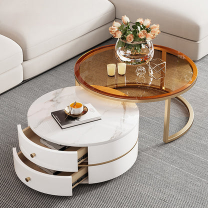 Modern Coffee Table Frame 2 Piece Nesting Tables with Golden Legs Glass Clearhalo 'Coffee & Accent Tables' 'Coffee Tables' 'coffee_tables' 'furn' 'furn_coffee_tables' 'Furniture' 'Living Room Furniture' 7305584
