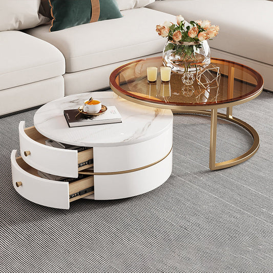Modern Coffee Table Frame 2 Piece Nesting Tables with Golden Legs Clearhalo 'Coffee & Accent Tables' 'Coffee Tables' 'coffee_tables' 'furn' 'furn_coffee_tables' 'Furniture' 'Living Room Furniture' 7305590