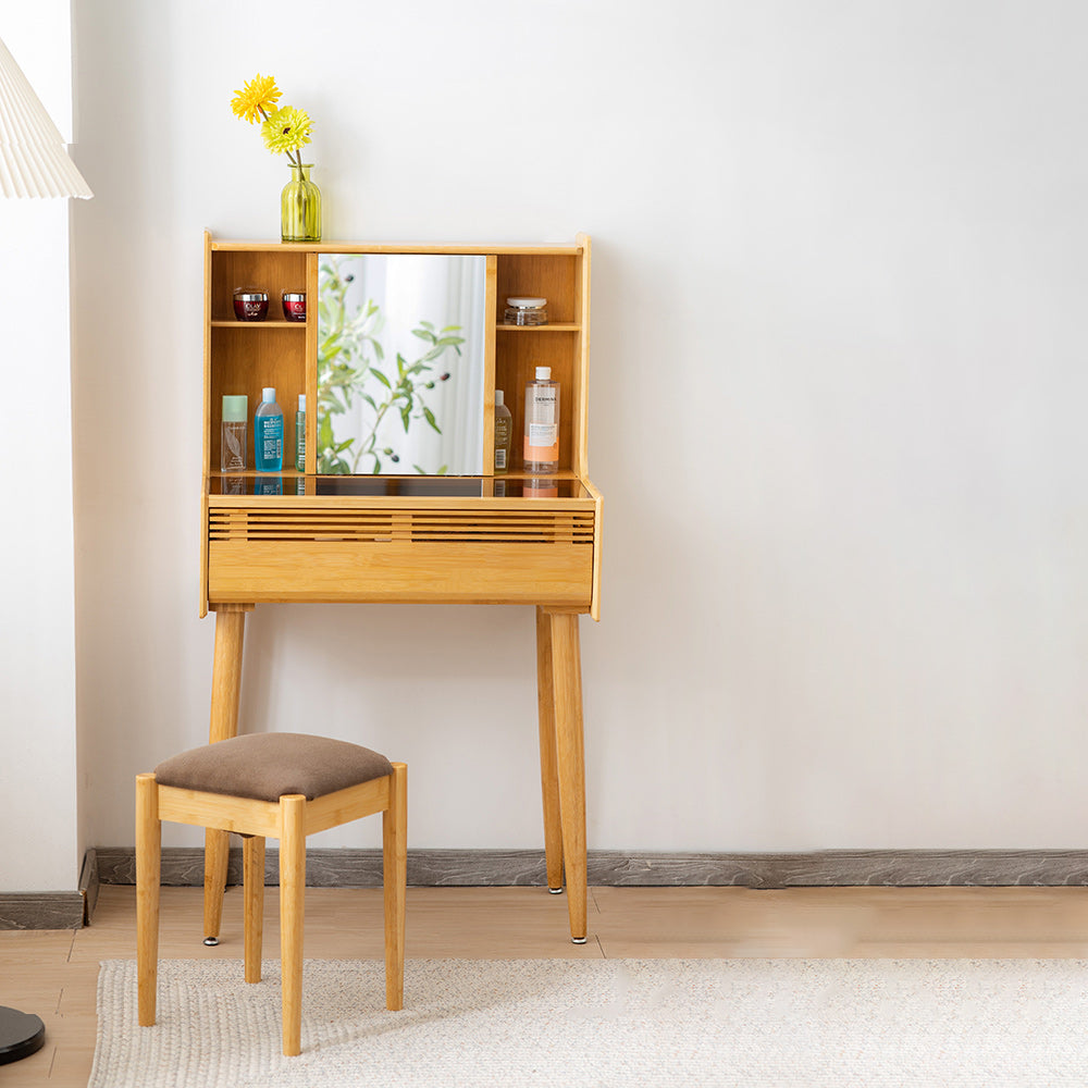 Modern Drawer Dressing Table Solid Wood Dresser Mirrored Vanity in Brone Clearhalo 'Bedroom Furniture' 'furn' 'furn_makeup_vanities' 'Furniture' 'Makeup Vanities' 'makeup_vanities' 7305633