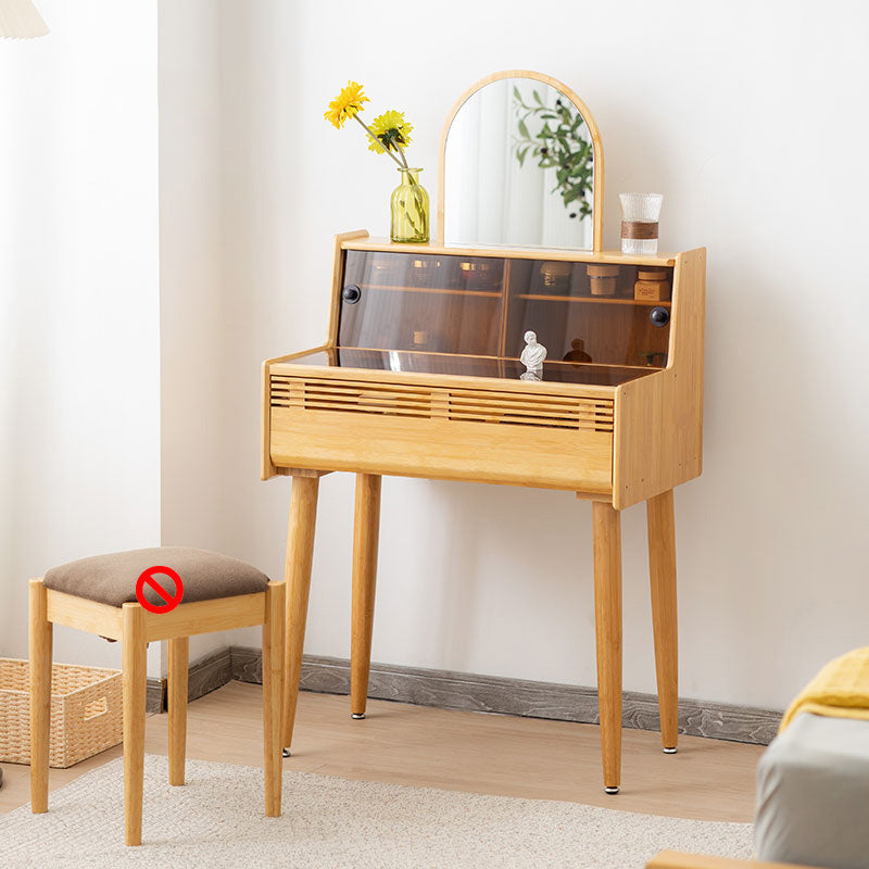 Modern Drawer Dressing Table Solid Wood Dresser Mirrored Vanity in Brone Makeup Vanity 28"L x 17"W x 48"H Natural Clearhalo 'Bedroom Furniture' 'furn' 'furn_makeup_vanities' 'Furniture' 'Makeup Vanities' 'makeup_vanities' 7305639