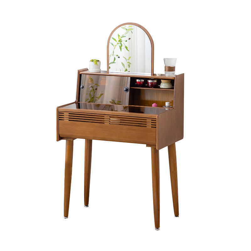 Modern Drawer Dressing Table Solid Wood Dresser Mirrored Vanity in Brone Clearhalo 'Bedroom Furniture' 'furn' 'furn_makeup_vanities' 'Furniture' 'Makeup Vanities' 'makeup_vanities' 7305652