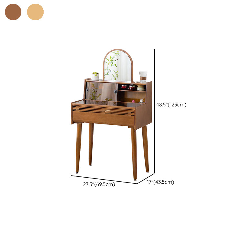 Modern Drawer Dressing Table Solid Wood Dresser Mirrored Vanity in Brone Clearhalo 'Bedroom Furniture' 'furn' 'furn_makeup_vanities' 'Furniture' 'Makeup Vanities' 'makeup_vanities' 7305655