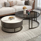 Table basse ronde avec plateau en verre, ensemble de 2 tables basses gigognes avec rangement