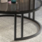 Table basse ronde avec plateau en verre, ensemble de 2 tables basses gigognes avec rangement