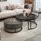 Table basse ronde avec plateau en verre, ensemble de 2 tables basses gigognes avec rangement