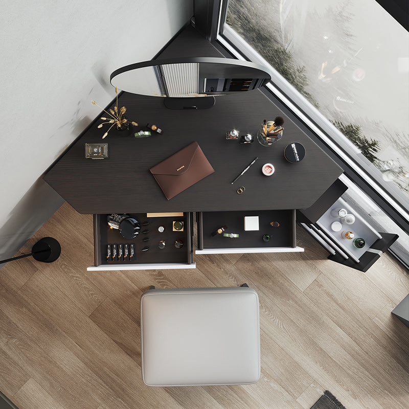 Modern Make-up Vanity with 3 Drawers in Black Solid Wood Vanity Desk Clearhalo 'Bedroom Furniture' 'furn' 'furn_makeup_vanities' 'Furniture' 'Makeup Vanities' 'makeup_vanities' 7305681