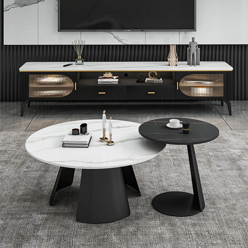 White Round Coffee Table Slate Coffee Table Set with Black Legs Clearhalo 'Coffee & Accent Tables' 'Coffee Tables' 'coffee_tables' 'furn' 'furn_coffee_tables' 'Furniture' 'Living Room Furniture' 7305746