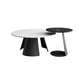 White Round Coffee Table Slate Coffee Table Set with Black Legs 35.5"L x 35.5"W x 16"H + 20"L x 20"W x 20"H Clearhalo 'Coffee & Accent Tables' 'Coffee Tables' 'coffee_tables' 'furn' 'furn_coffee_tables' 'Furniture' 'Living Room Furniture' 7305750