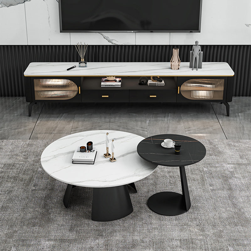 White Round Coffee Table Slate Coffee Table Set with Black Legs Clearhalo 'Coffee & Accent Tables' 'Coffee Tables' 'coffee_tables' 'furn' 'furn_coffee_tables' 'Furniture' 'Living Room Furniture' 7305752