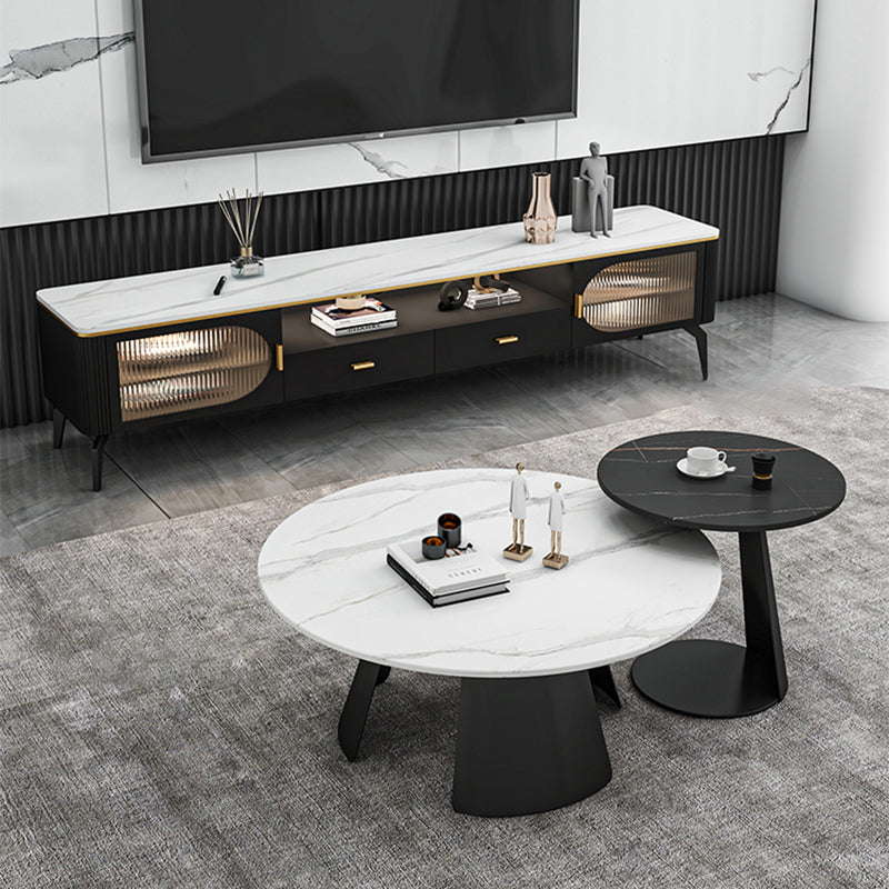 White Round Coffee Table Slate Coffee Table Set with Black Legs Clearhalo 'Coffee & Accent Tables' 'Coffee Tables' 'coffee_tables' 'furn' 'furn_coffee_tables' 'Furniture' 'Living Room Furniture' 7305755