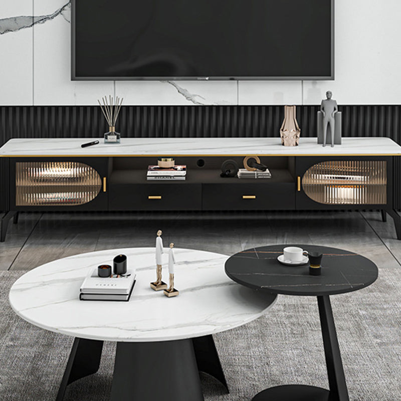 White Round Coffee Table Slate Coffee Table Set with Black Legs Clearhalo 'Coffee & Accent Tables' 'Coffee Tables' 'coffee_tables' 'furn' 'furn_coffee_tables' 'Furniture' 'Living Room Furniture' 7305756