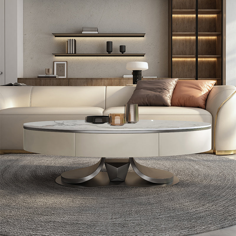 Oval White Coffee Table Slate Coffee Table with Storage Drawers Clearhalo 'Coffee & Accent Tables' 'Coffee Tables' 'coffee_tables' 'furn' 'furn_coffee_tables' 'Furniture' 'Living Room Furniture' 7305765