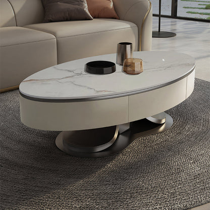 Oval White Coffee Table Slate Coffee Table with Storage Drawers 59"L x 27.5"W x 16"H Clearhalo 'Coffee & Accent Tables' 'Coffee Tables' 'coffee_tables' 'furn' 'furn_coffee_tables' 'Furniture' 'Living Room Furniture' 7305766