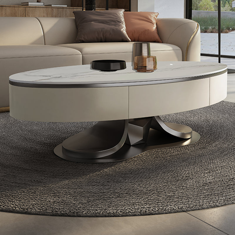 Oval White Coffee Table Slate Coffee Table with Storage Drawers Clearhalo 'Coffee & Accent Tables' 'Coffee Tables' 'coffee_tables' 'furn' 'furn_coffee_tables' 'Furniture' 'Living Room Furniture' 7305767