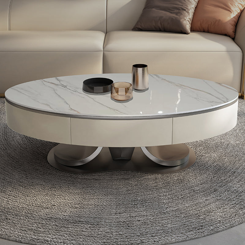 Oval White Coffee Table Slate Coffee Table with Storage Drawers Clearhalo 'Coffee & Accent Tables' 'Coffee Tables' 'coffee_tables' 'furn' 'furn_coffee_tables' 'Furniture' 'Living Room Furniture' 7305768