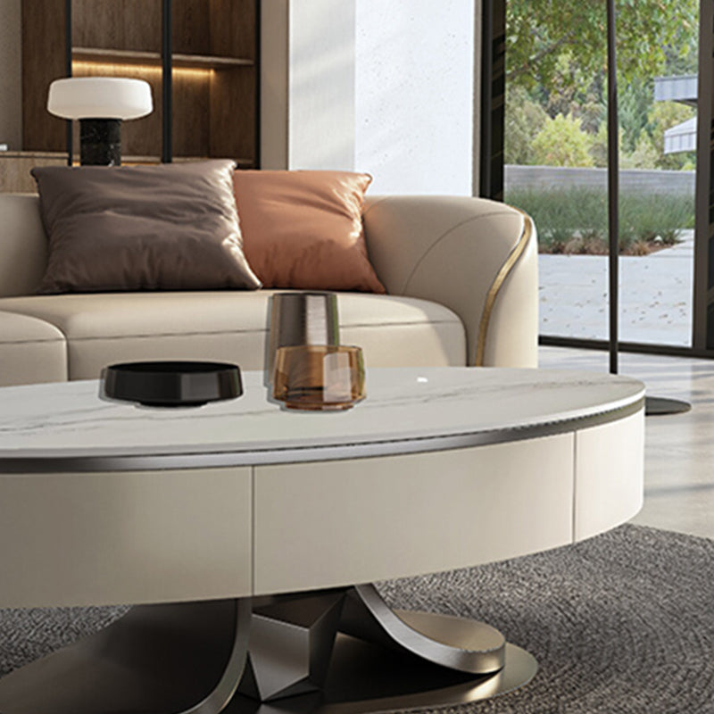 Oval White Coffee Table Slate Coffee Table with Storage Drawers Clearhalo 'Coffee & Accent Tables' 'Coffee Tables' 'coffee_tables' 'furn' 'furn_coffee_tables' 'Furniture' 'Living Room Furniture' 7305772
