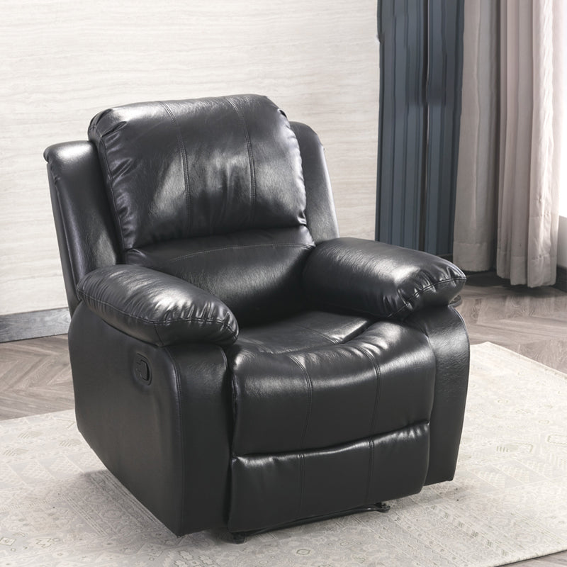 Traditional Standard Recliner Metal Indoor Swiveling Manual-Push Botton Respiratory Skin Black Clearhalo 'Chairs & Seating' 'furn' 'furn_recliners' 'Furniture' 'Living Room Furniture' 'Recliners' 7305807