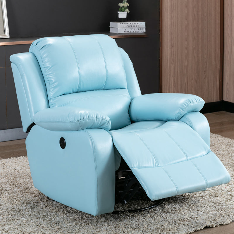 Traditional Standard Recliner Metal Indoor Swiveling Manual-Push Botton Respiratory Skin Sky Blue Clearhalo 'Chairs & Seating' 'furn' 'furn_recliners' 'Furniture' 'Living Room Furniture' 'Recliners' 7305819