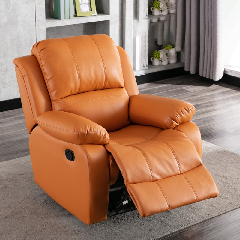 Traditional Standard Recliner Metal Indoor Swiveling Manual-Push Botton Respiratory Skin Orange Clearhalo 'Chairs & Seating' 'furn' 'furn_recliners' 'Furniture' 'Living Room Furniture' 'Recliners' 7305822